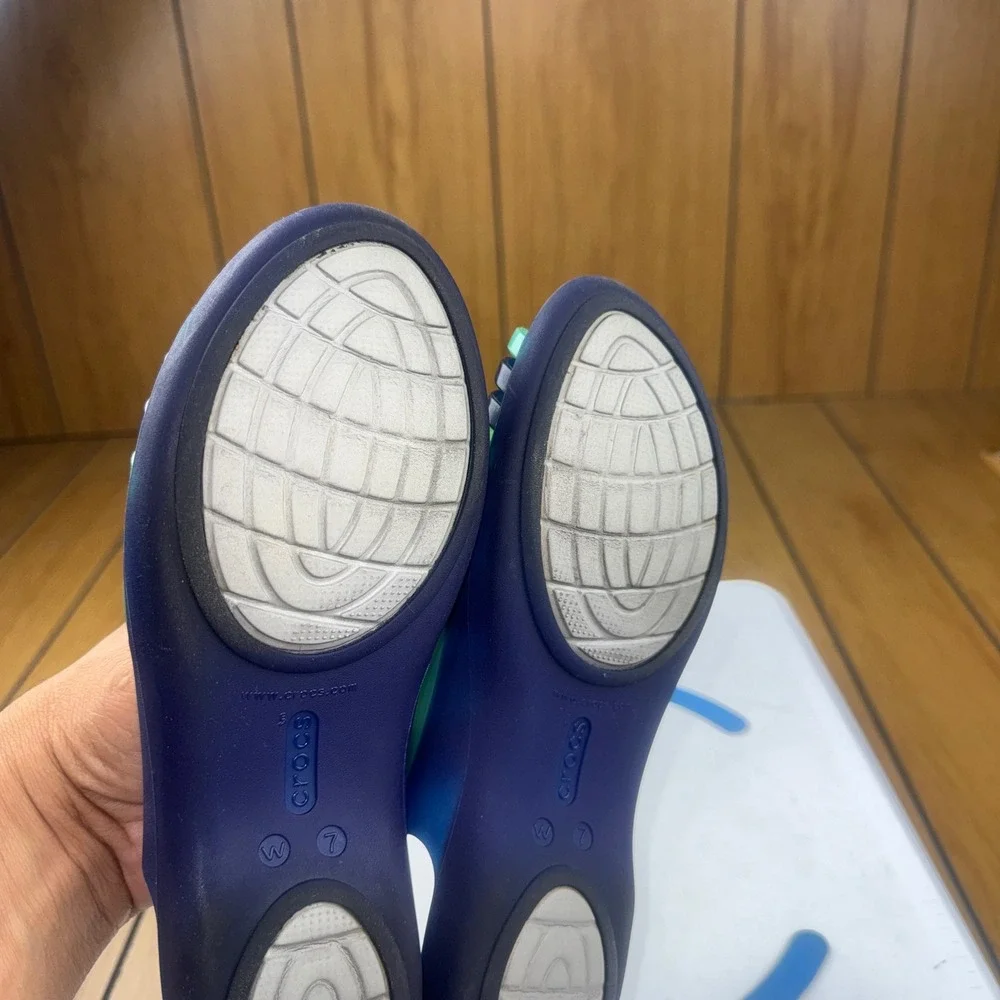 Crocs Isabella Strappy Sandals Cerulean Blue Green Womens 7 Slingback Flats